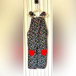 Mini Boden Red Heart Patch Dungaree Floral Cord Toddler Girl 3T 2-3 Years NWOT